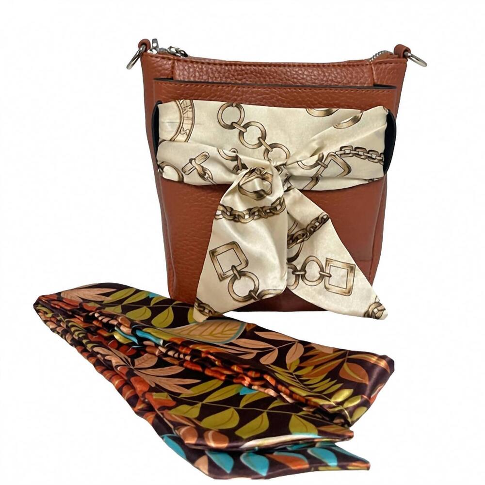 NEW K CARROLL women's scarf crossbody bag - 2 looks in 1 in camel